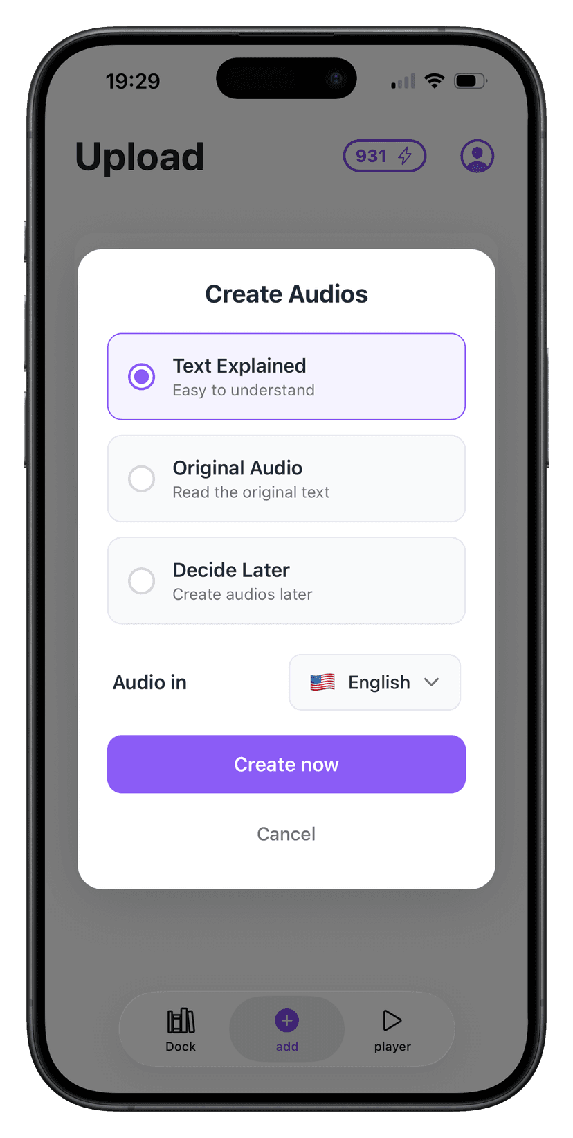 ListenDock iPhone app screen