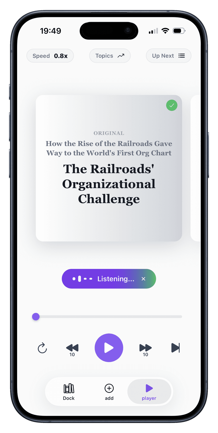 ListenDock iPhone app screen