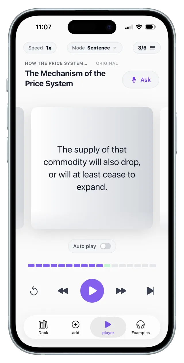 ListenDock sentence by sentence mode on iPhone, screenshot 10
